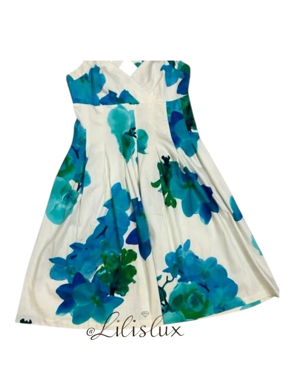 Calvin Klein White Blue And Green V Neck Fit And Flare Dress Size 10